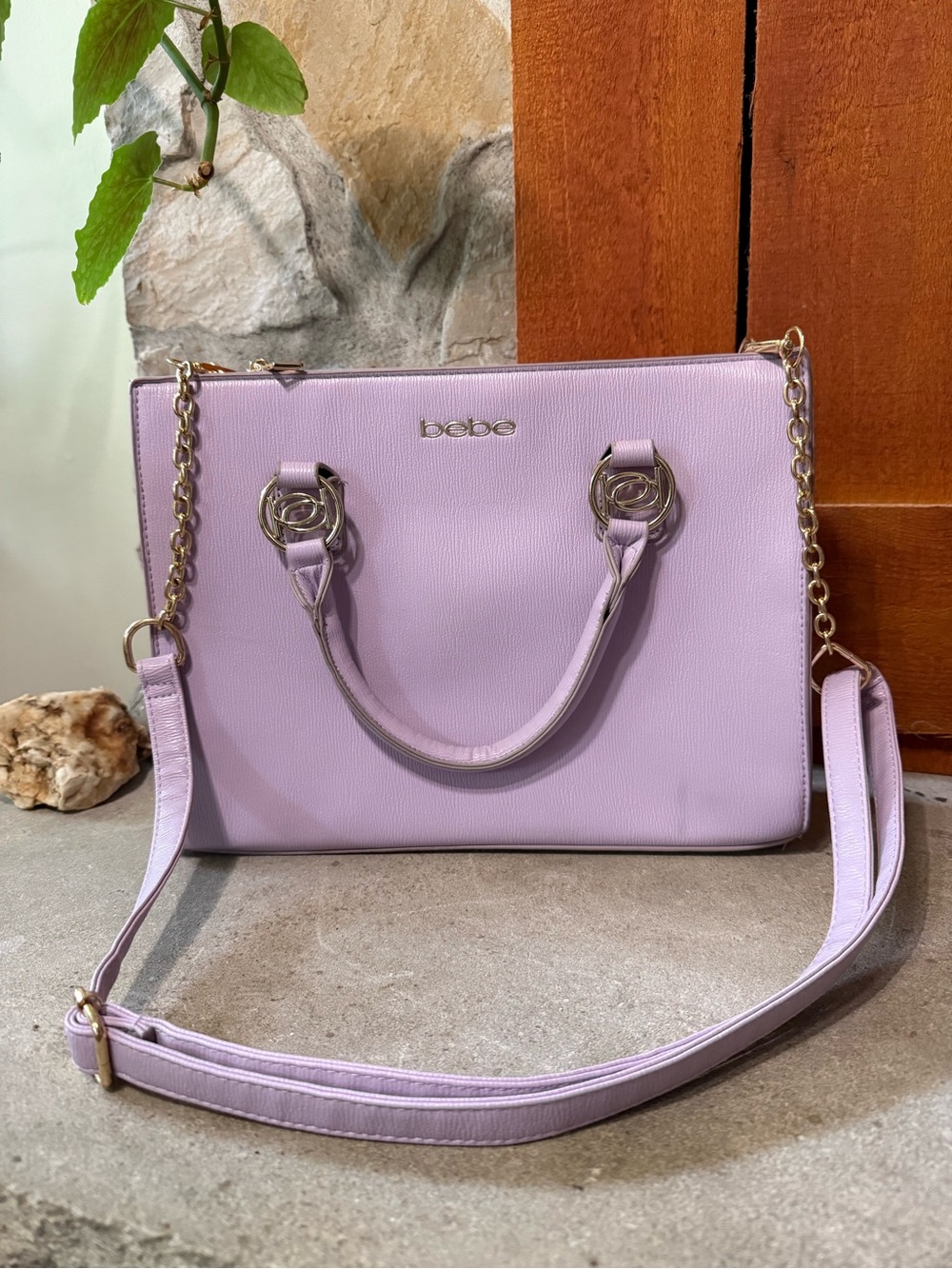 bebe Women’s Lilac Structured Satchel Shoulder Bag Hand Bag Purse